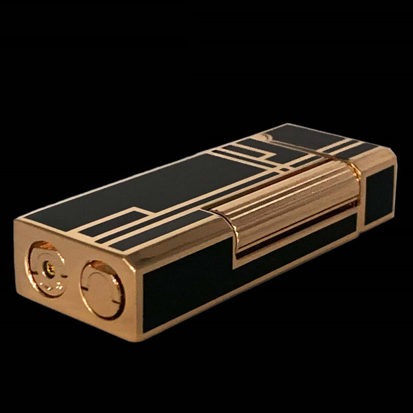 The Prestige Piano Black Lacquer Lighter Adorned with Golden Accents