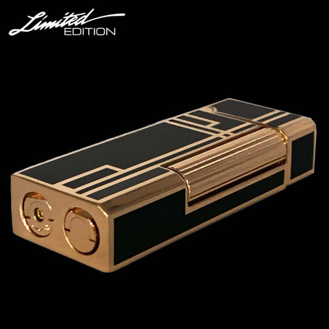 "The Prestige" Piano Black Lacquer Lighter Adorned with Golden Accents