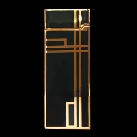 The Prestige Piano Black Lacquer Lighter Adorned with Golden Accents
